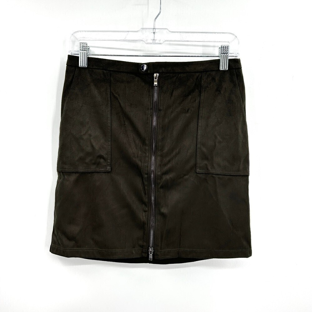 NWT DAVID LERNER Dark Hunter Green Faux Suede Front Zip Cargo Mini Skirt Small